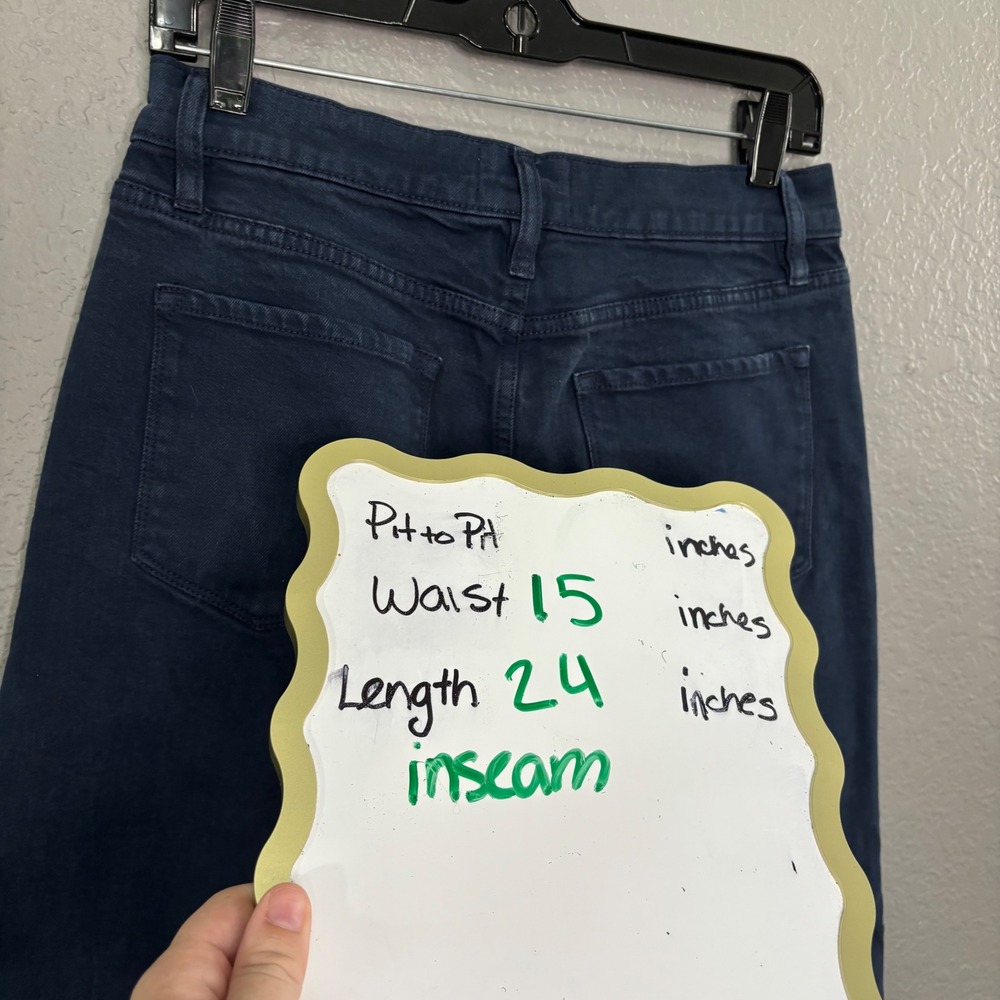 Frame Denim Le Palazzo Crop Navy Blue Wide Leg Raw Hem Jeans Size 28 - Picture 6 of 6